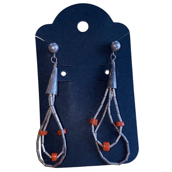 Sterling Silver & Coral Beaded Dangle Earrings - Picture 7 of 8